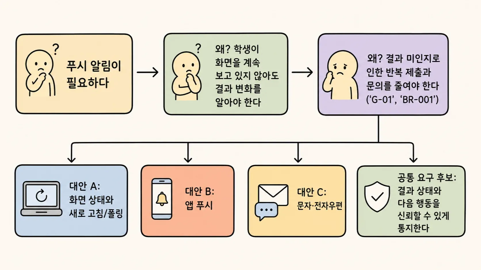 해결책으로 위장한 요구사항의 관계를 손그림으로 표현한 이미지